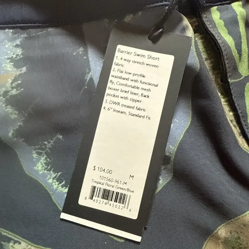 Rhone Barrier Swim Shorts Men’s Medium Tropical Floral Green/Blue
